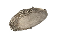 20th century charming small silver plate tray beautifully decorated with a pair of birds in a fruit cherry tree enjoying the berries.