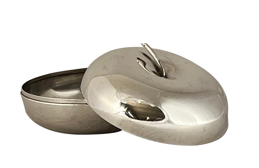 Mid 20th century French silver plate lidded box dish in the form of an apple stamped Fleuron France