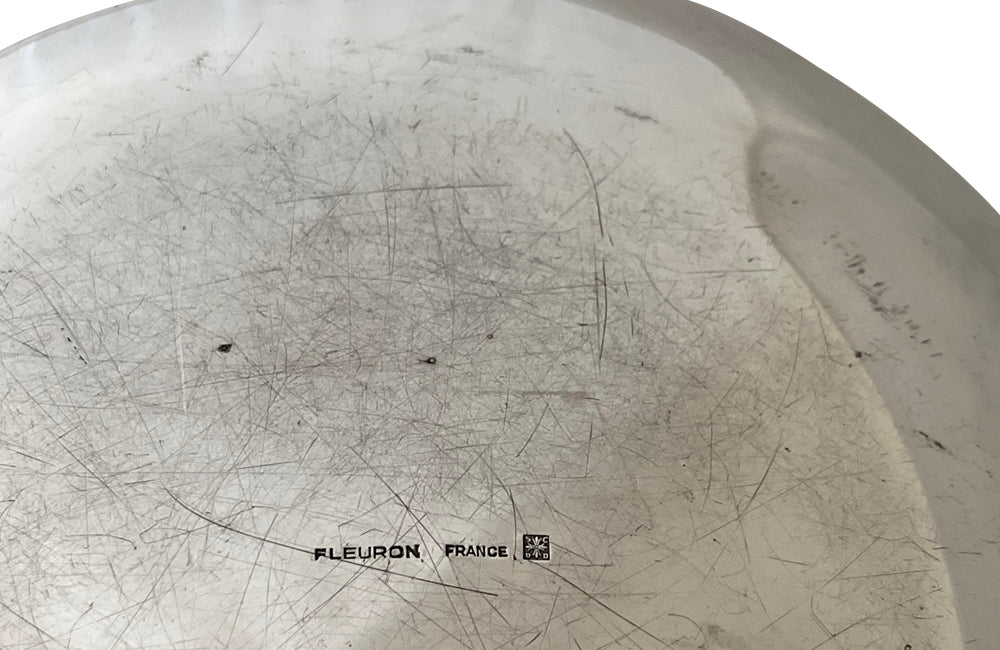 Mid 20th century French silver plate lidded box dish in the form of an apple stamped Fleuron France