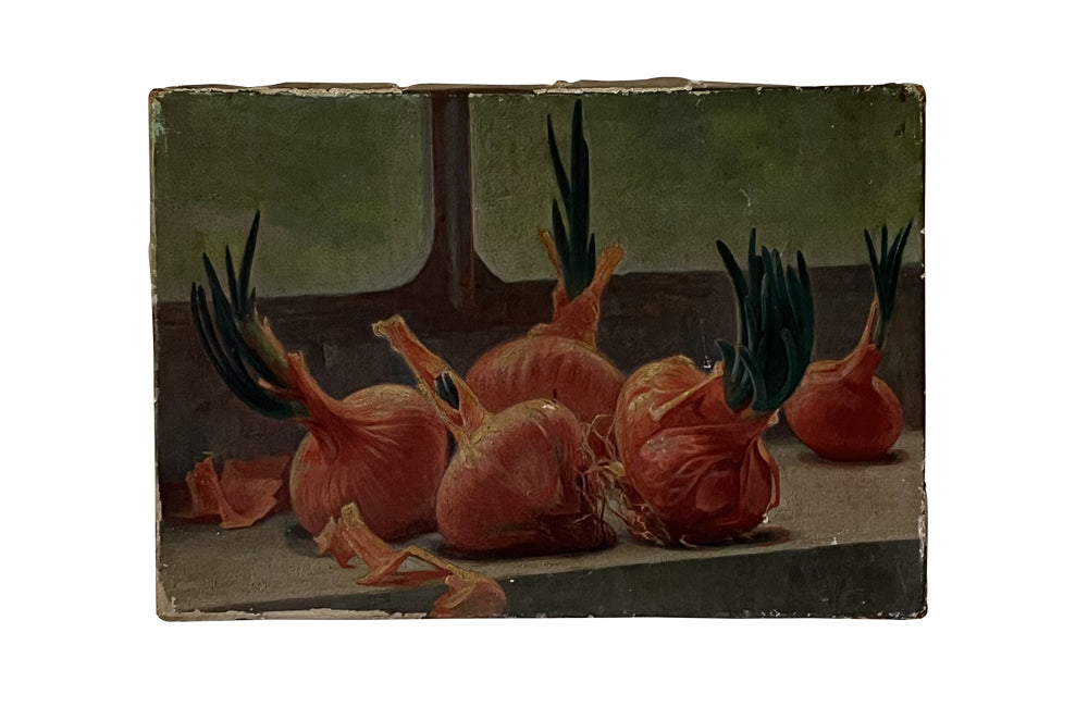 SMALL FRENCH STILL LIFE PAINTING OF ONIONS