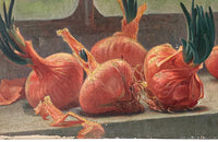 SMALL FRENCH STILL LIFE PAINTING OF ONIONS