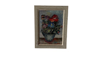 Antique oil painting still life painting of anemones oil on wood