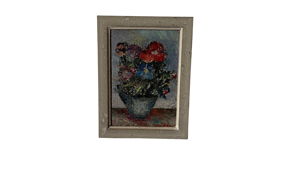 Antique oil painting still life painting of anemones oil on wood