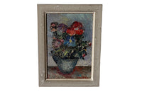 Antique oil painting still life painting of anemones oil on wood