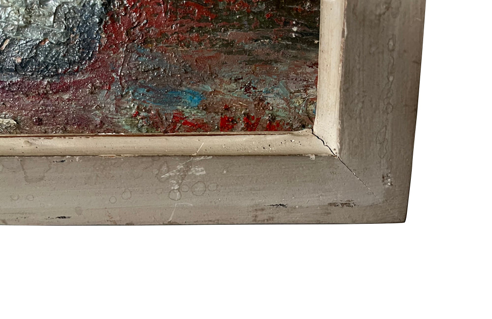 Antique oil painting still life painting of anemones oil on wood