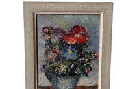 Antique oil painting still life painting of anemones oil on wood