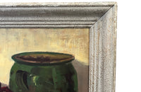 20th century still life painting of pottery and a glass cider jug - French Antiques