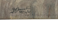 Vintage oil painting still life of fish. French oil painting.