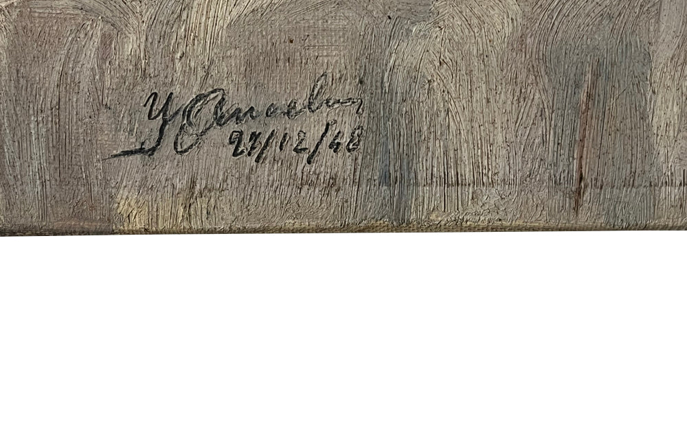 Vintage oil painting still life of fish. French oil painting.