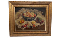 Framed still-life oil on board painting by the artist, Vidal Rolland