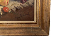 Framed still-life oil on board painting by the artist, Vidal Rolland