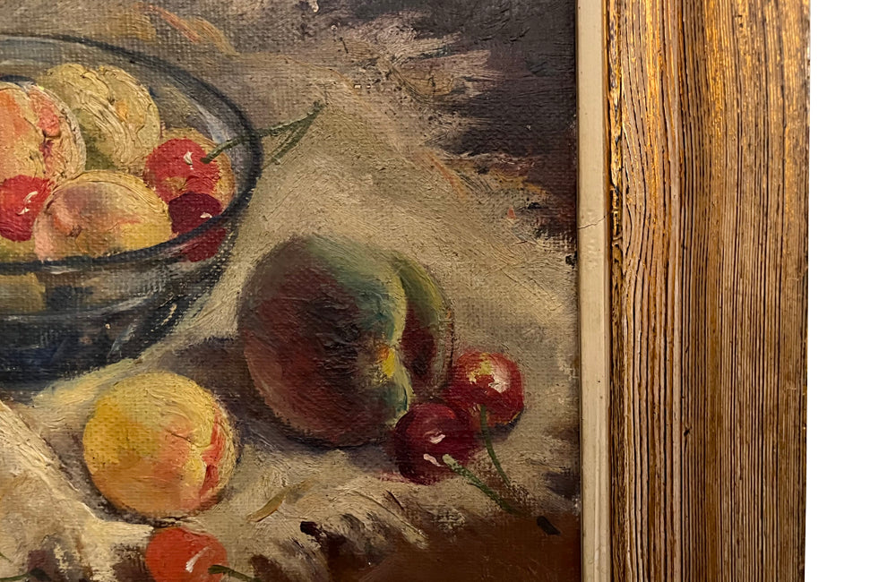 Framed still-life oil on board painting by the artist, Vidal Rolland