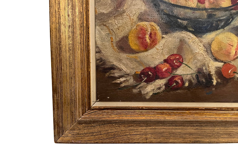 Framed still-life oil on board painting by the artist, Vidal Rolland