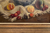 Framed still-life oil on board painting by the artist, Vidal Rolland