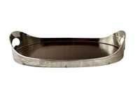 elegant and stylish oval silverplate and wooden tray by the design house Valmazan, Spain.