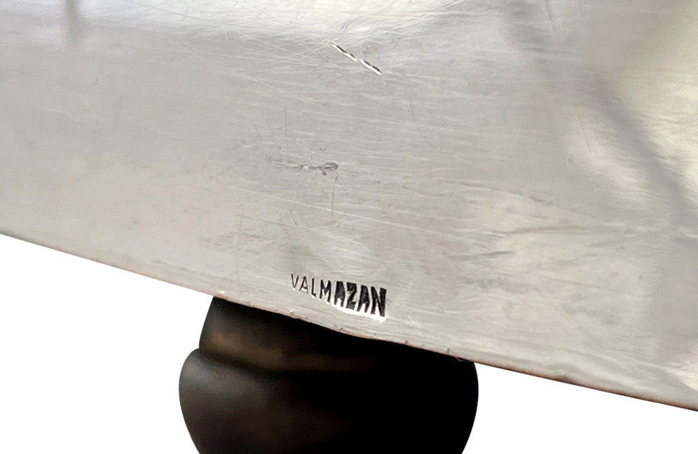 elegant and stylish oval silverplate and wooden tray by the design house Valmazan, Spain.