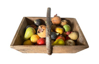 Wooden harvest panier, filled with a large collection of assorted Italian marble and alabaster fruit