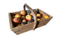 Wooden harvest panier, filled with a large collection of assorted Italian marble and alabaster fruit