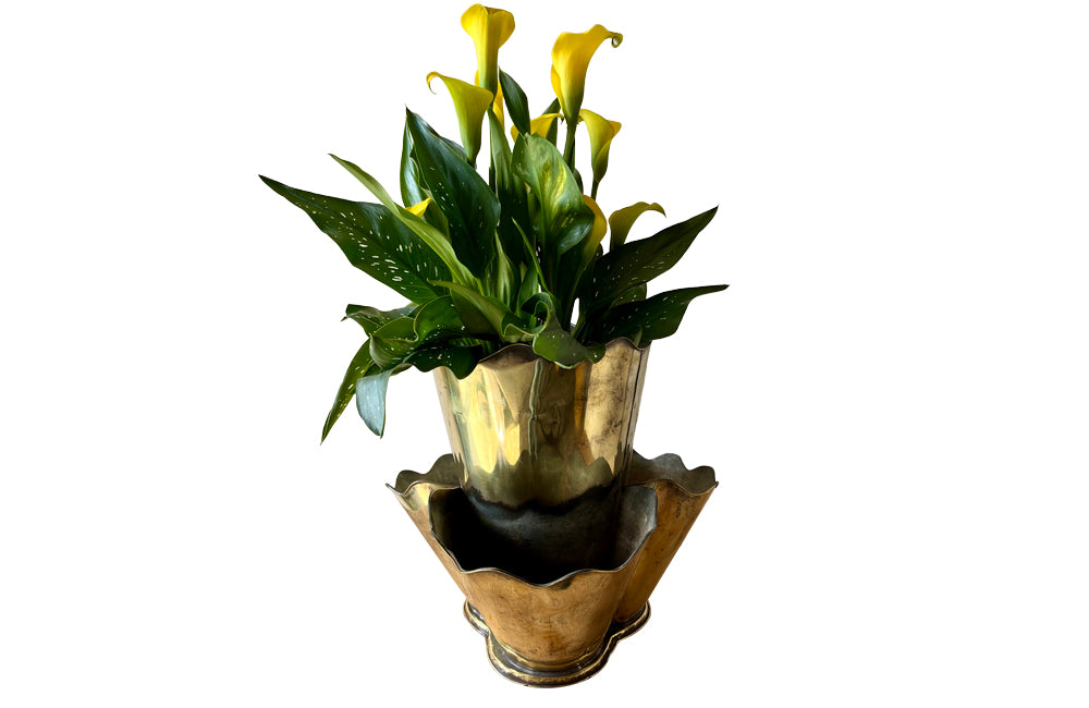 Rare, brass French florists vase comprising four flower vases
