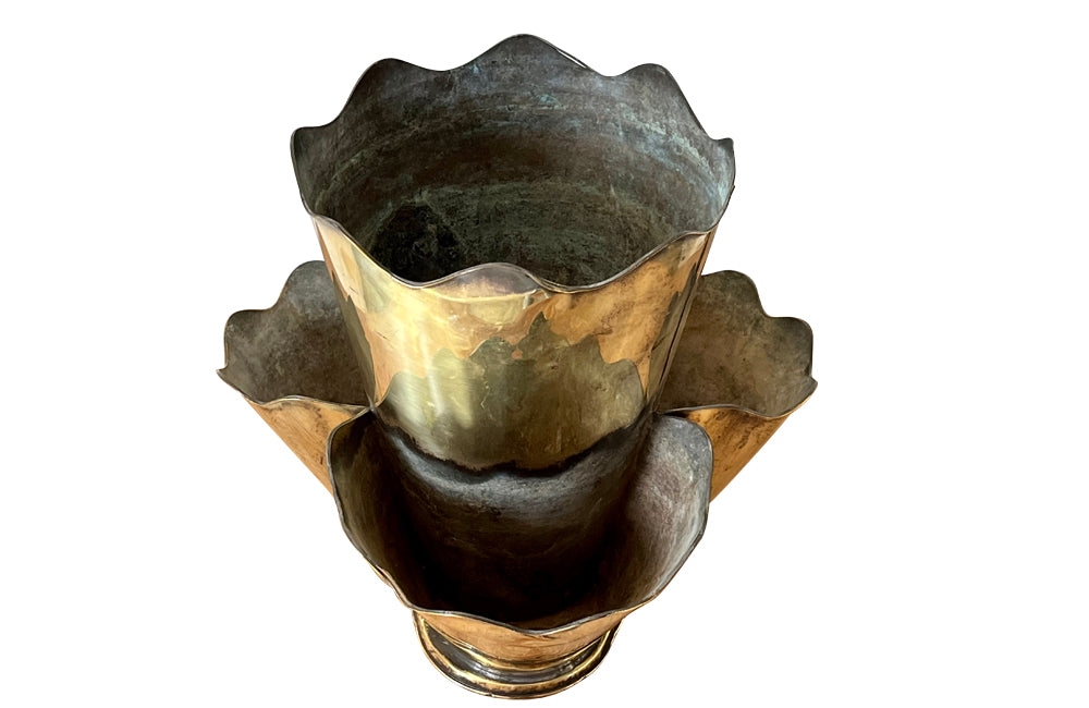 Rare, brass French florists vase comprising four flower vases