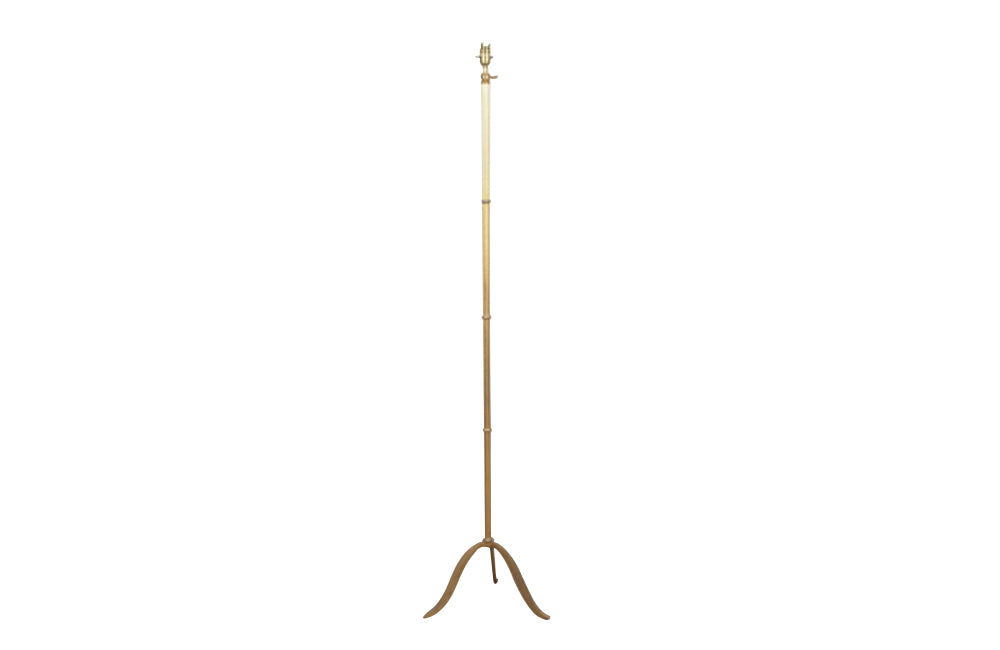 20th Century French stylish brass telescopic standard lamp with ringed reeded stem - mid century floor lamp