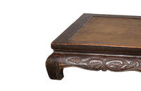 large antique northern Chinese Ming Dynasty style kang opium bed with cabriole legs and hand-carved frieze in scroll pattern C.1900