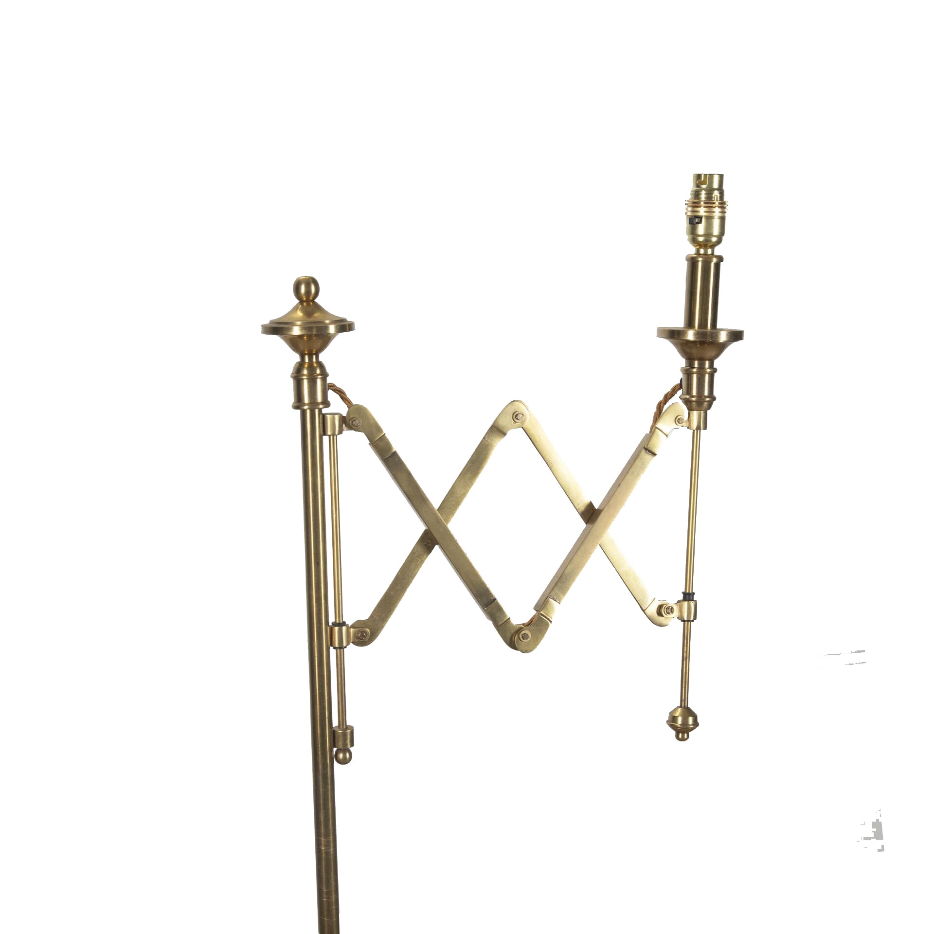 telescopic brass reading floor lamp in the Art Deco style with adjustable concertina arm.