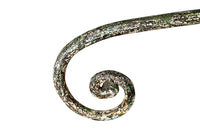 French green iron gueridon with lovely scrolled wrought iron legs and pretty cast iron central floral medallion. Remains of its original layers of paint.