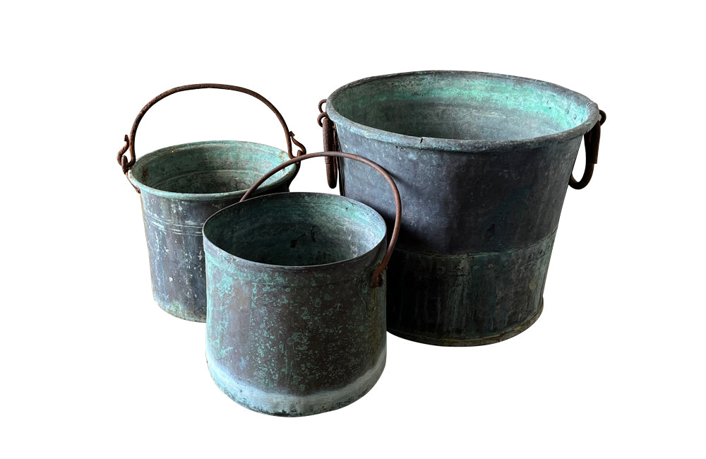 Large French riveted copper vat with wrought iron side handles. AD & PS Antiques