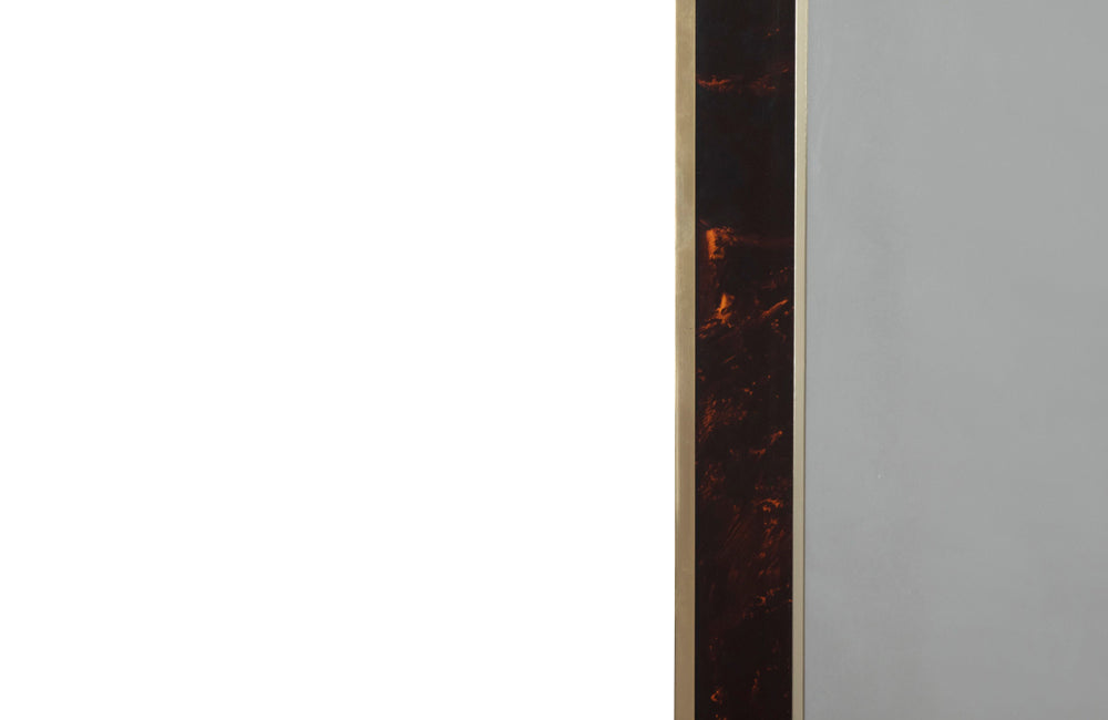 Large chic faux-tortoiseshell lucite and brass mirror in the Dior Home style. Circa 1970