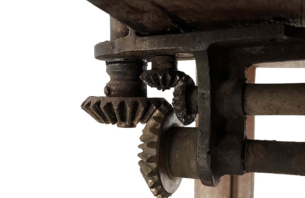 French oak artist's studio easel features a double crank mechanism allowing for the height to be adjustable as well as forward pitch. 19th century