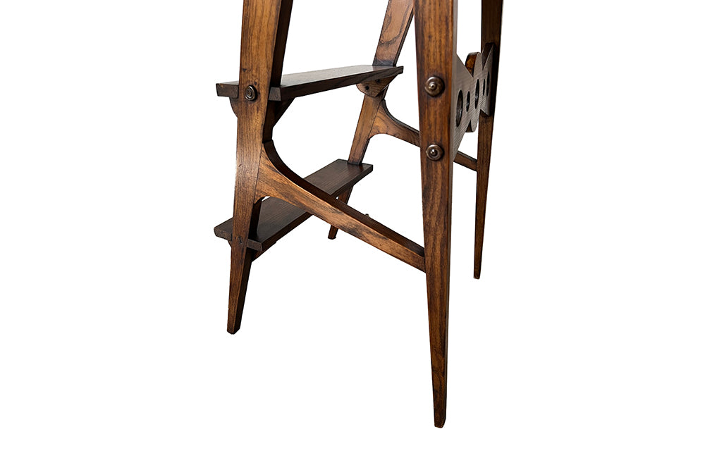Set of oak three tiered library steps. These stylish French steps feature a geometric design and elegant tapered legs. Circa 1930