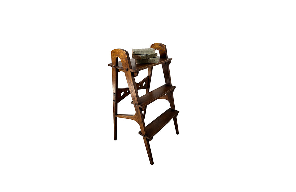 Set of oak three tiered library steps. These stylish French steps feature a geometric design and elegant tapered legs. Circa 1930