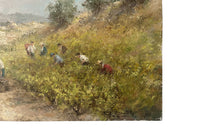 Wonderfully atmospheric 20th Century painting of a grape harvest by Paul Dellong
