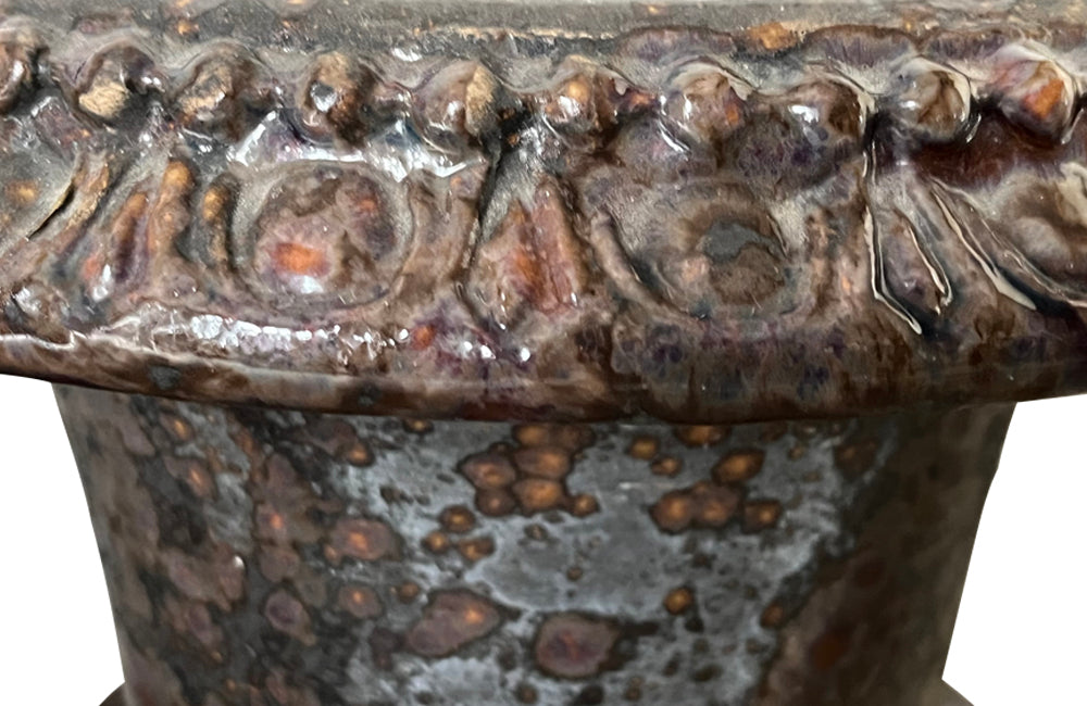 pair of beautiful French Medici terracotta urns in a faux marble glazed finish.