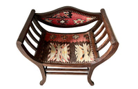 Stylish pair of early 20th century French armchairs studded and upholstered in Kilim. Circa 1920 in the Arts & Crafts Style. AD & PS Antiques