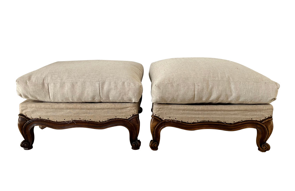 PAIR OF LARGE LOUIS XV REVIVAL FOOTSTOOLS