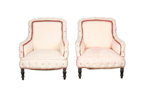 Pair of French, Napoleon III, piecrust country house armchairs.