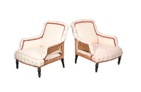 Pair of French, Napoleon III, piecrust country house armchairs.
