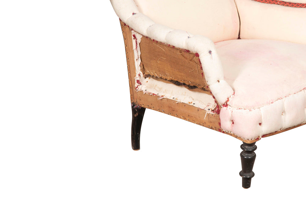 Pair of French, Napoleon III, piecrust country house armchairs.