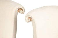 Elegant pair of scroll back, French 19th century chauffeuses slipper chairs