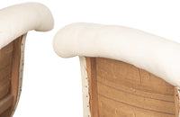 Elegant pair of scroll back, French 19th century chauffeuses slipper chairs