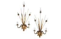 pair of giltmetal bulrush appliques wall lights circa 1970