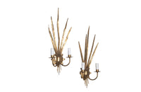 Pair of vintage Spanish gilt metal wall appliques in the form of reeds.