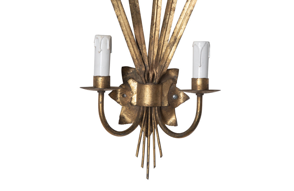 Pair of vintage Spanish gilt metal wall appliques in the form of reeds.