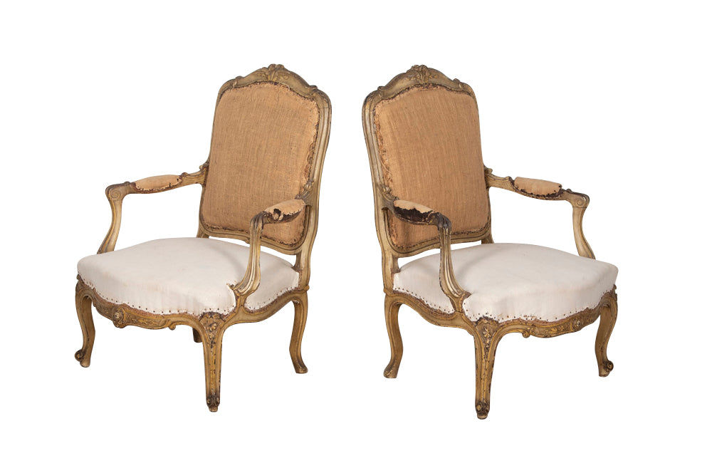 PAIR OF LOUIS XV REVIVAL OPEN ARMCHAIRS
