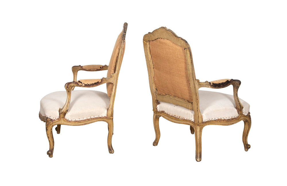 PAIR OF LOUIS XV REVIVAL OPEN ARMCHAIRS