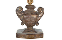 Pair of pressed metal tole 19th century urn table lamps