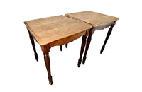 Pair of French square wooden bistro tables with scrubbed tops circa1920