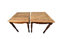 Pair of French square wooden bistro tables with scrubbed tops circa1920